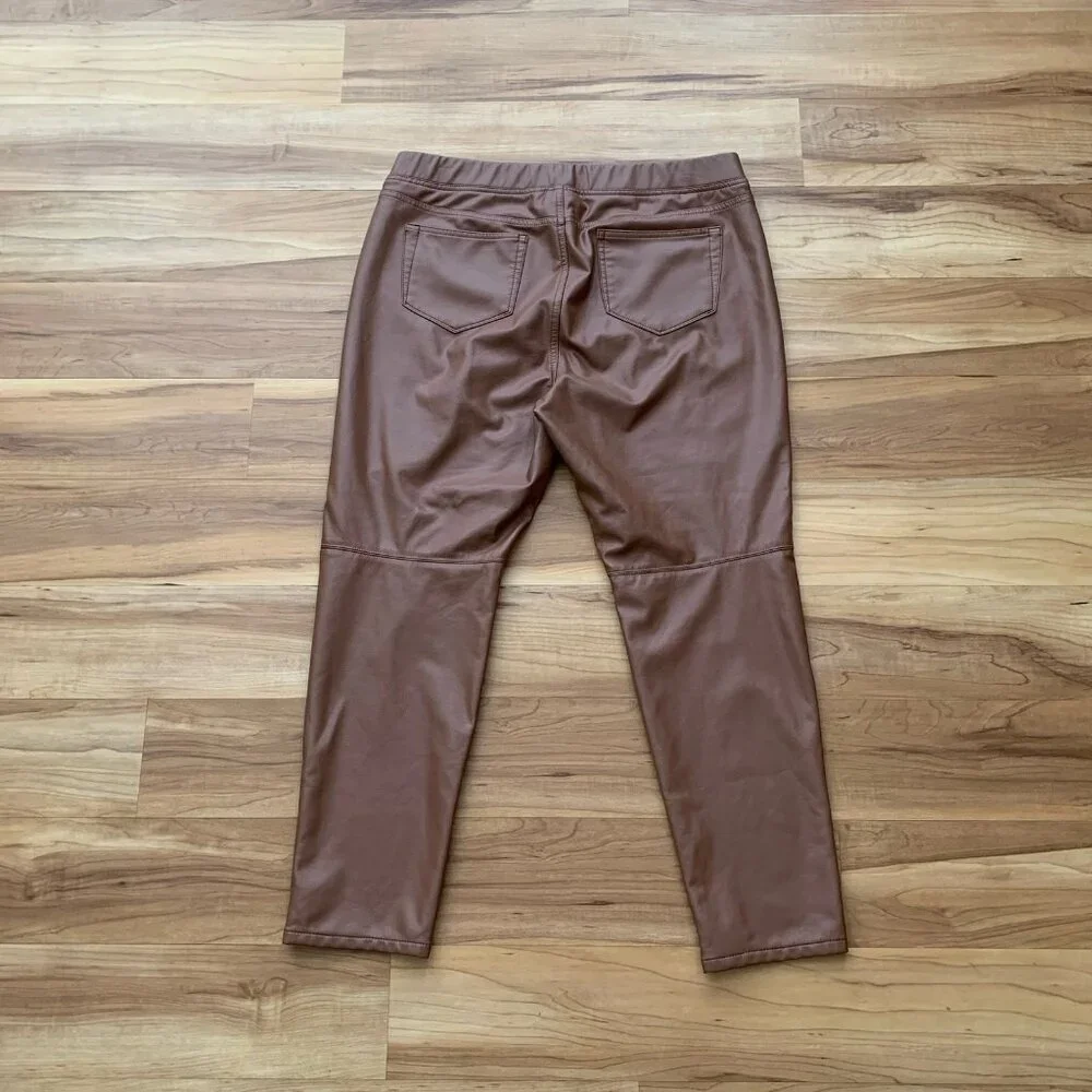 J. Jill Women's Large Petite Legging Skinny Pants Brown Faux Leather Pull On - Picture 3 of 7